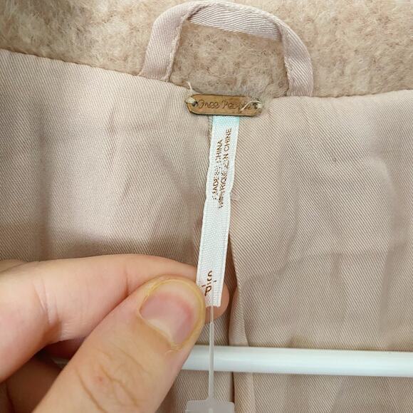 Free People Tan Camel Wool Blend Pockets Mid Length Warm Lined Jacket Top Coat - Picture 3 of 7